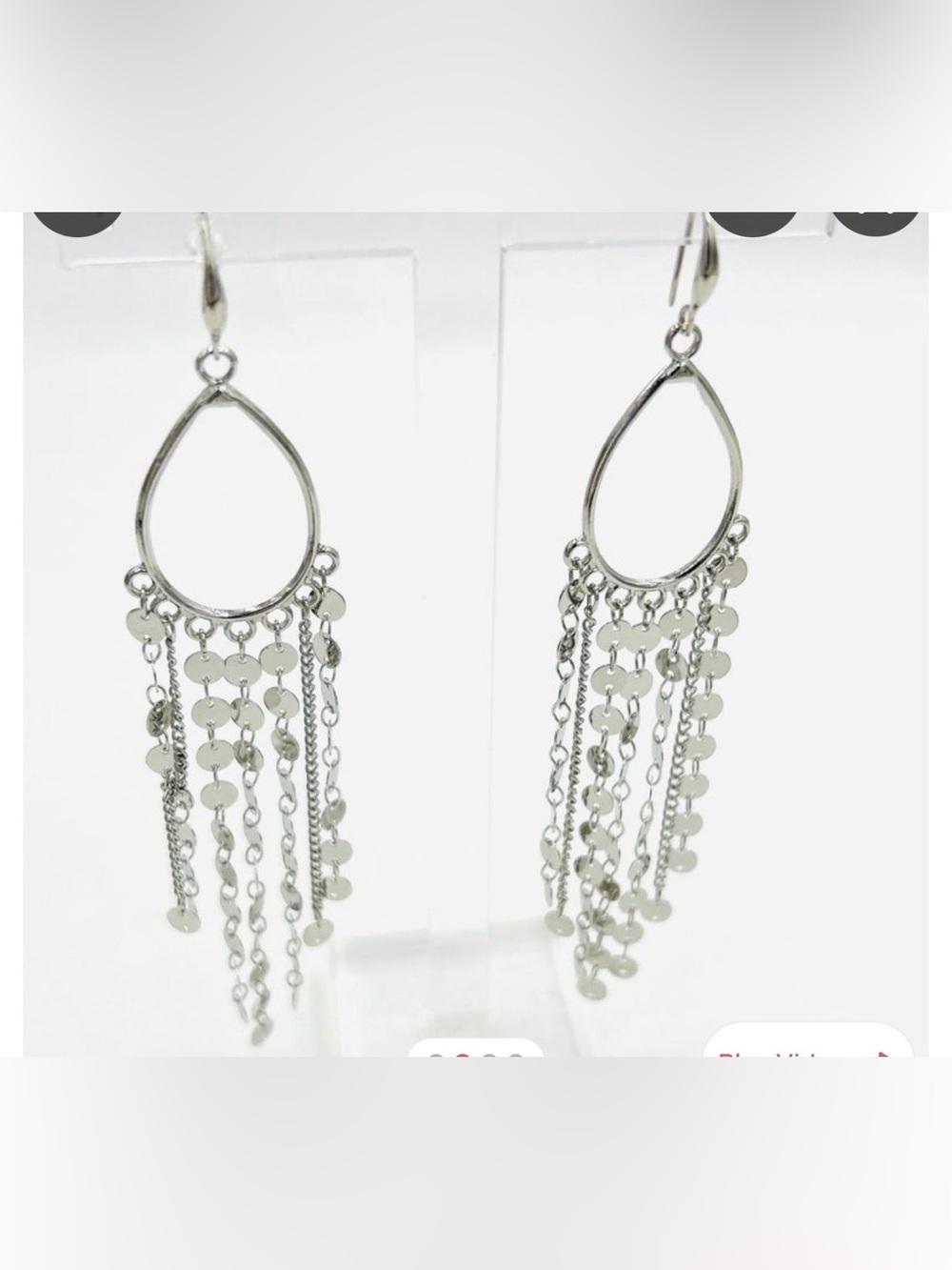 Source Unknown Silver Teardrop Fringe Dangle Earrings